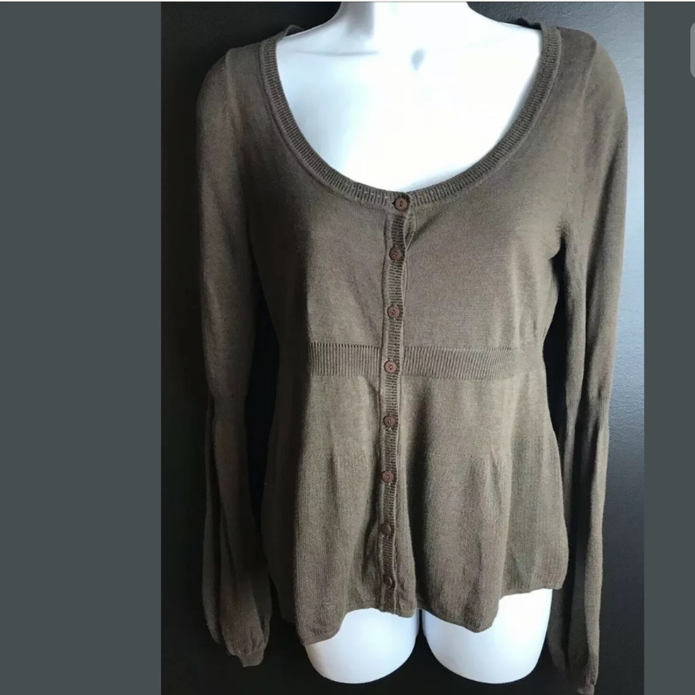 Anthro GUINEVERE Brown Cardigan Sweater Light Knit - Picture 6 of 6